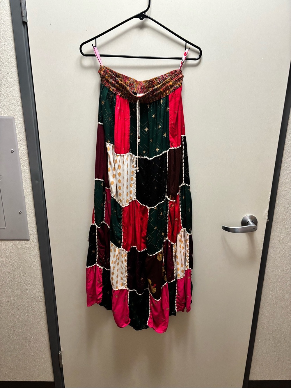 Bohemian Patchwork Maxi Skirt - Mixed Green, Red, Pink & Brown